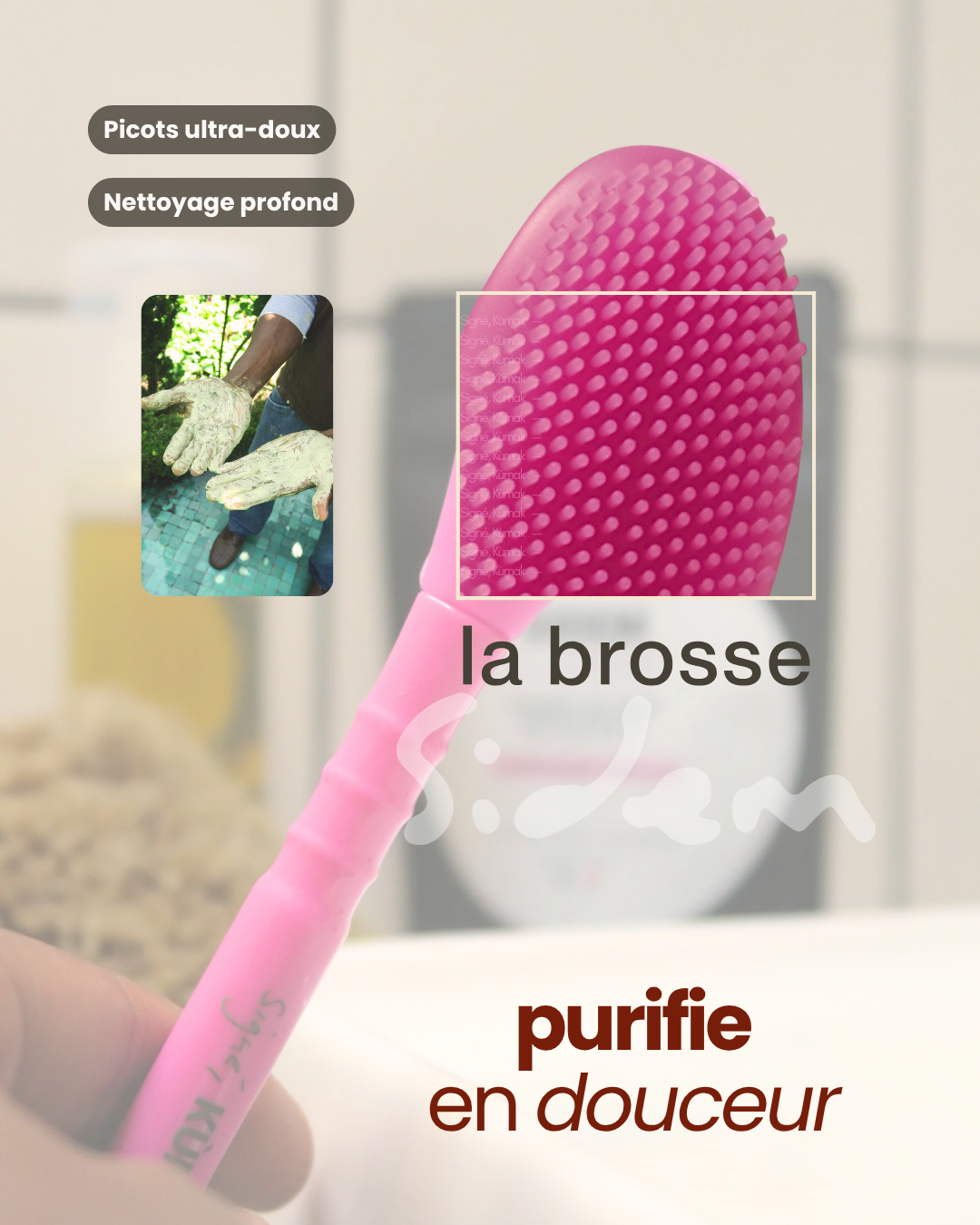 Brosse nettoyante visage en silicone rose aux picots ultra-doux