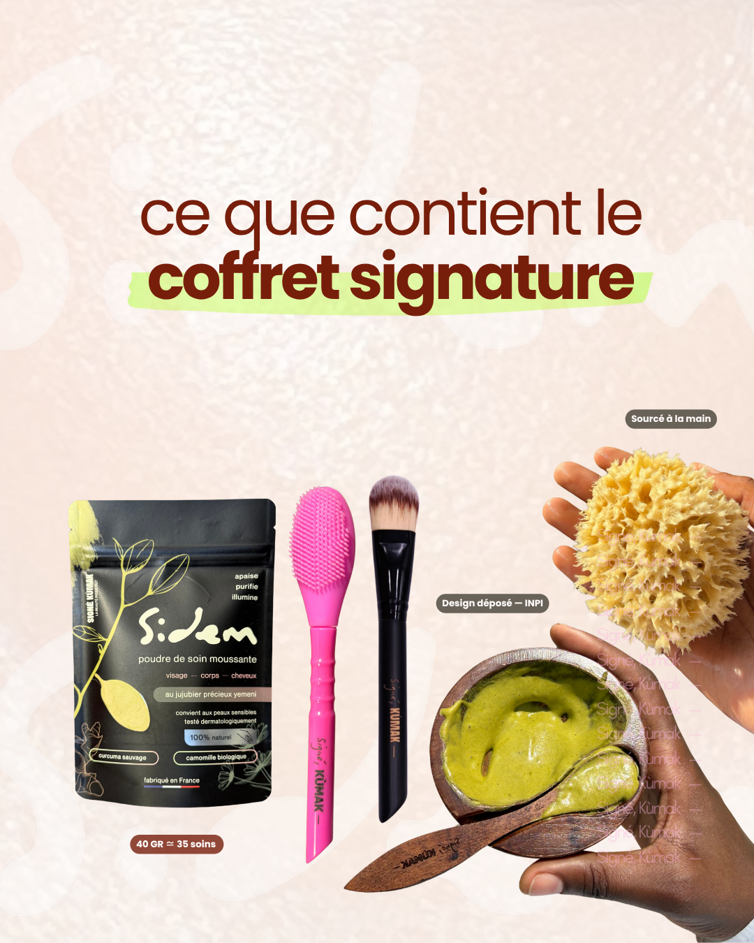 Coffret Signature : SIDEM 40 g, brosse, pinceau, bol en bois d'acacia, éponge de mer
