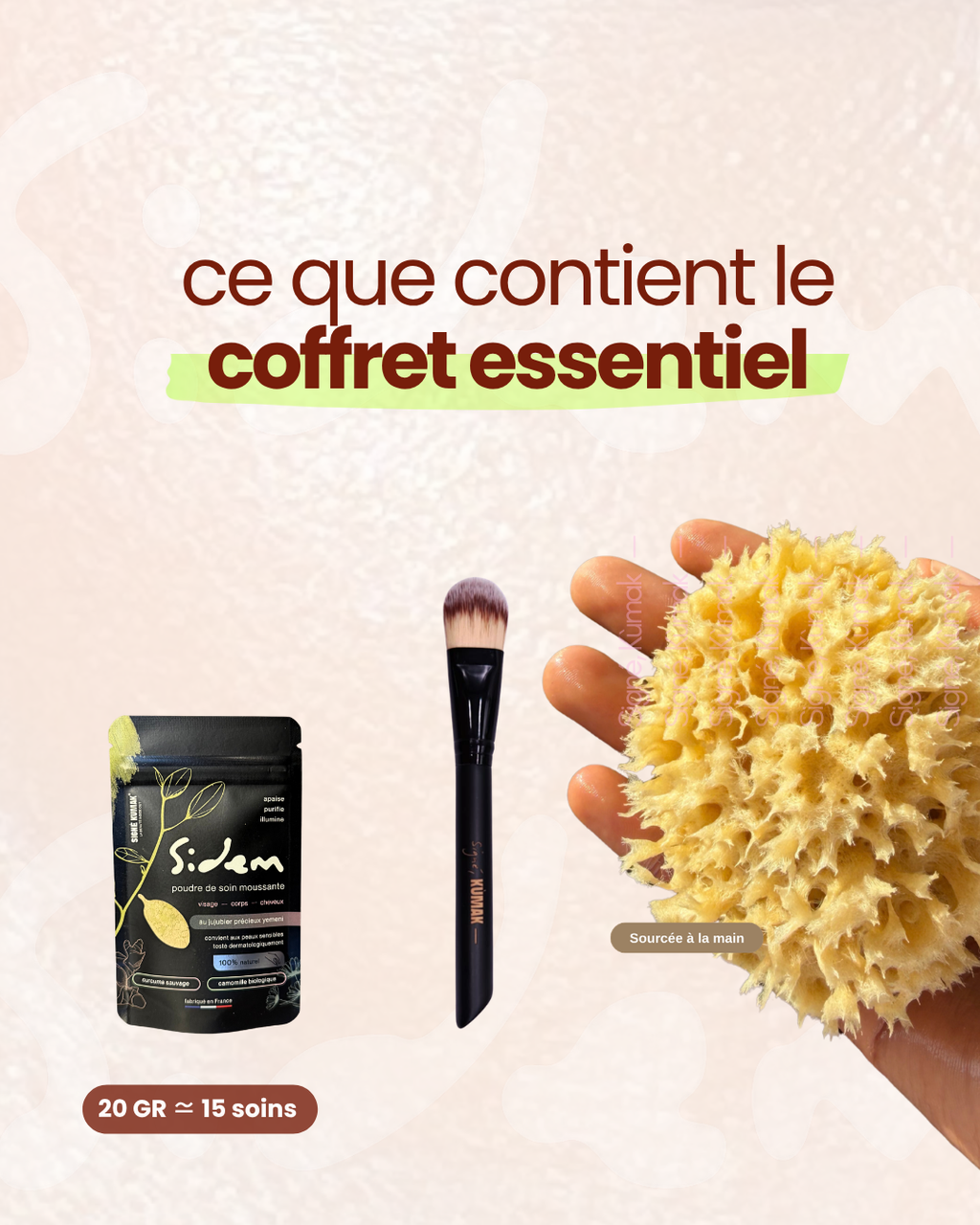 Coffret Essentiel : SIDEM 20 g, pinceau et éponge de mer naturelle