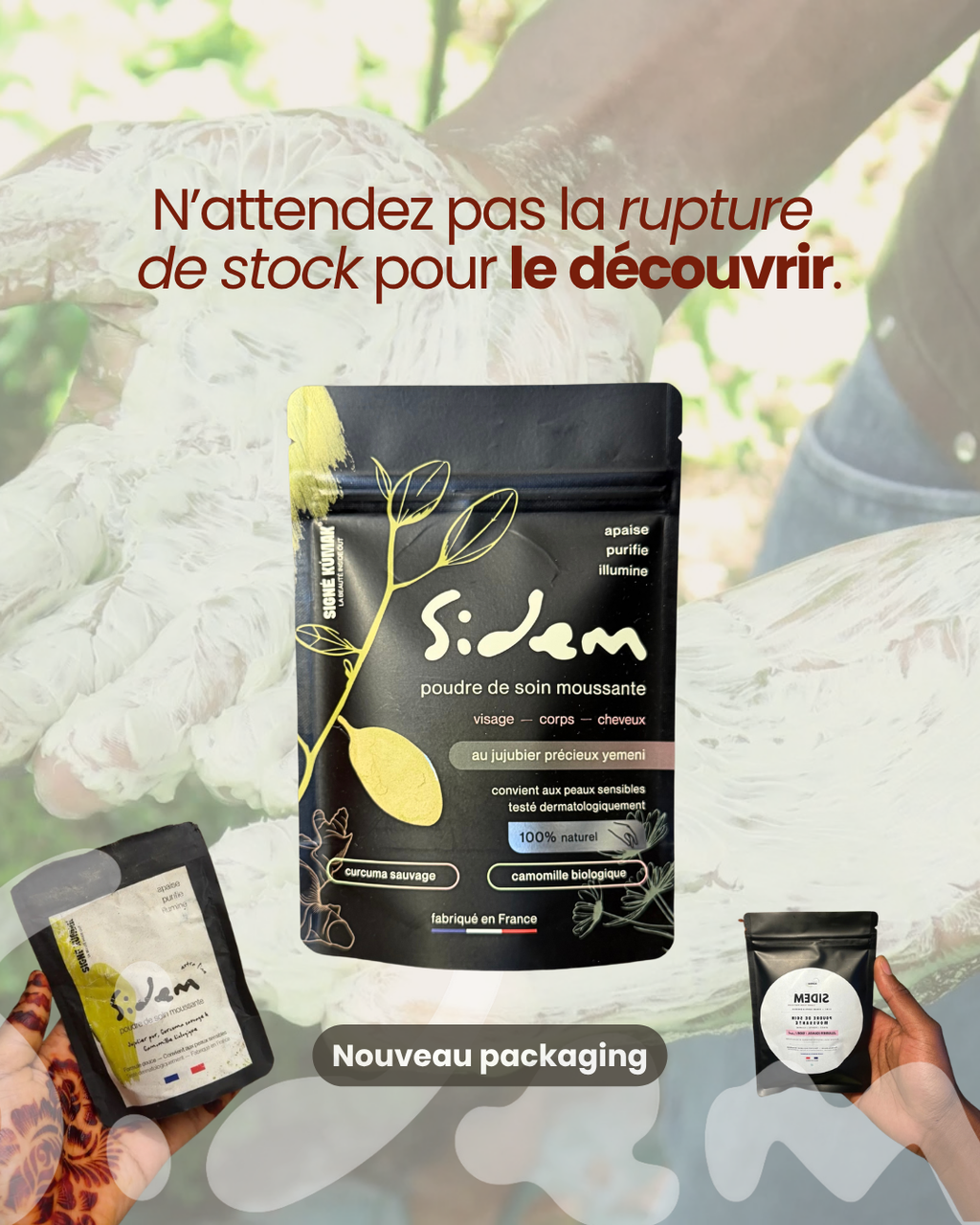 Sachets SIDEM au jujubier, ancien et nouveau packaging